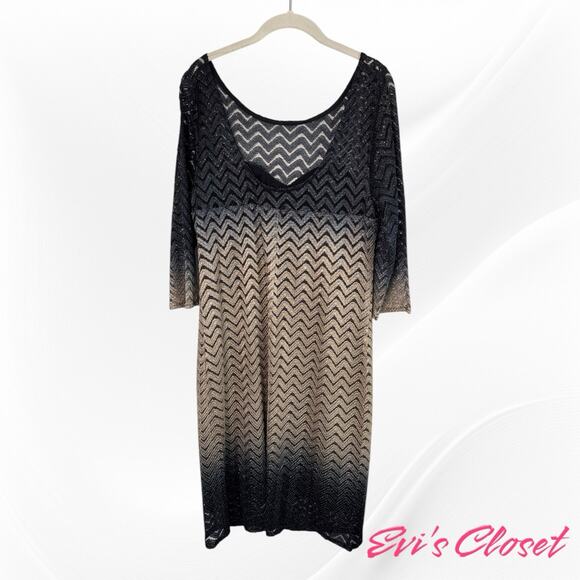 NW Night Way Vintage Sparkling Sequins Chevron Midi Dress Low Back Lining Sz 14W - Picture 2 of 13